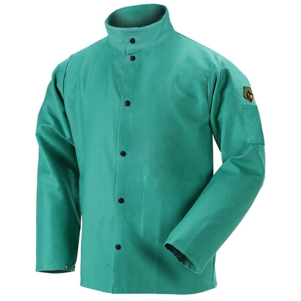 Black Stallion F9-30C 9oz FR Cotton Stand Up Collar Welding Jacket -‎ Green - L